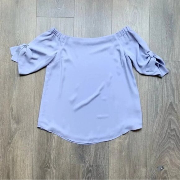 Aritzia Babaton Malik Blouse Top Off The Shoulders Tie Sleeve Purple Size XS - Picture 8 of 16
